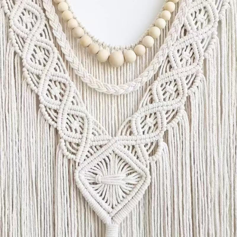 oiikain Large Handmade Boho Macrame Wall Hanging Tapestry - Chic Bohemian Woven Home Decor art for Living Room, Bedroom, and Wedding Parties (Beige, twelve rhombus)
