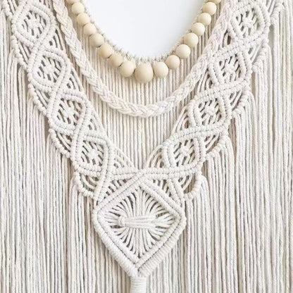 oiikain Large Handmade Boho Macrame Wall Hanging Tapestry - Chic Bohemian Woven Home Decor art for Living Room, Bedroom, and Wedding Parties (Beige, twelve rhombus)