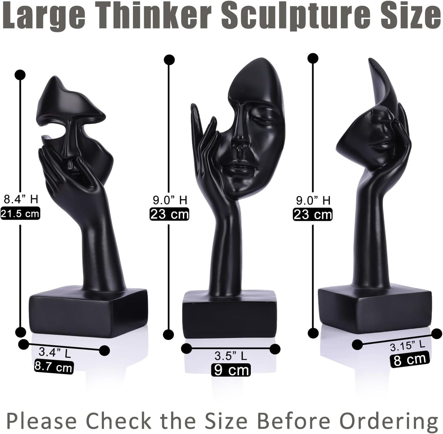 3 Pcs Thinker Small Statue Set - Black Gold Home Decor Abstract Art Figurines for Shelves, Living Room Coffee Table, Office Desktop (3 Pcs Gold, 6")