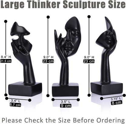 3 Pcs Thinker Small Statue Set - Black Gold Home Decor Abstract Art Figurines for Shelves, Living Room Coffee Table, Office Desktop (3 Pcs Gold, 6")