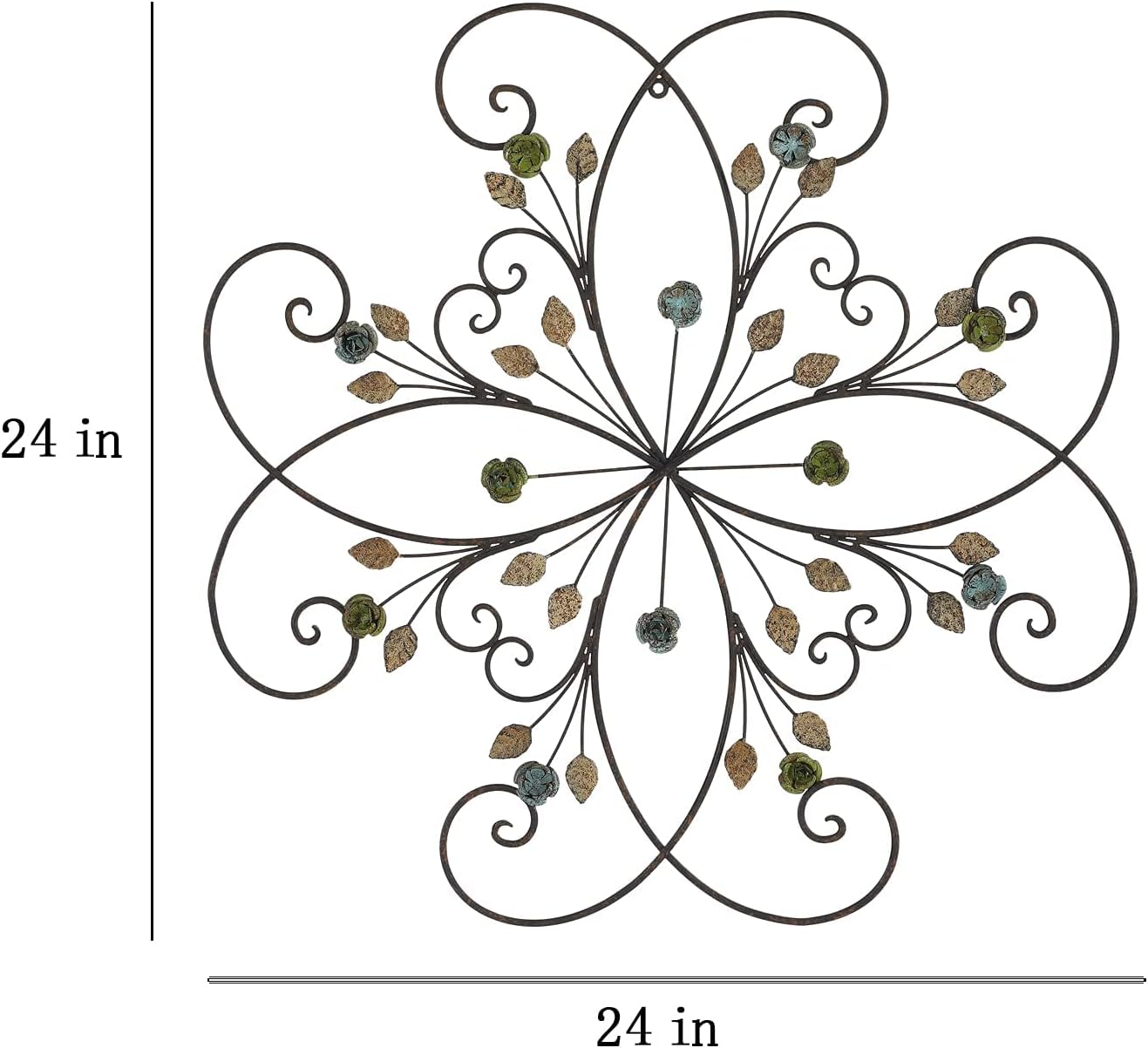 KUWIVO Lechesis 24" Metal Flower Scroll Wall Art Decor Sculptures with Rust Leaf for Living Room Bedroom