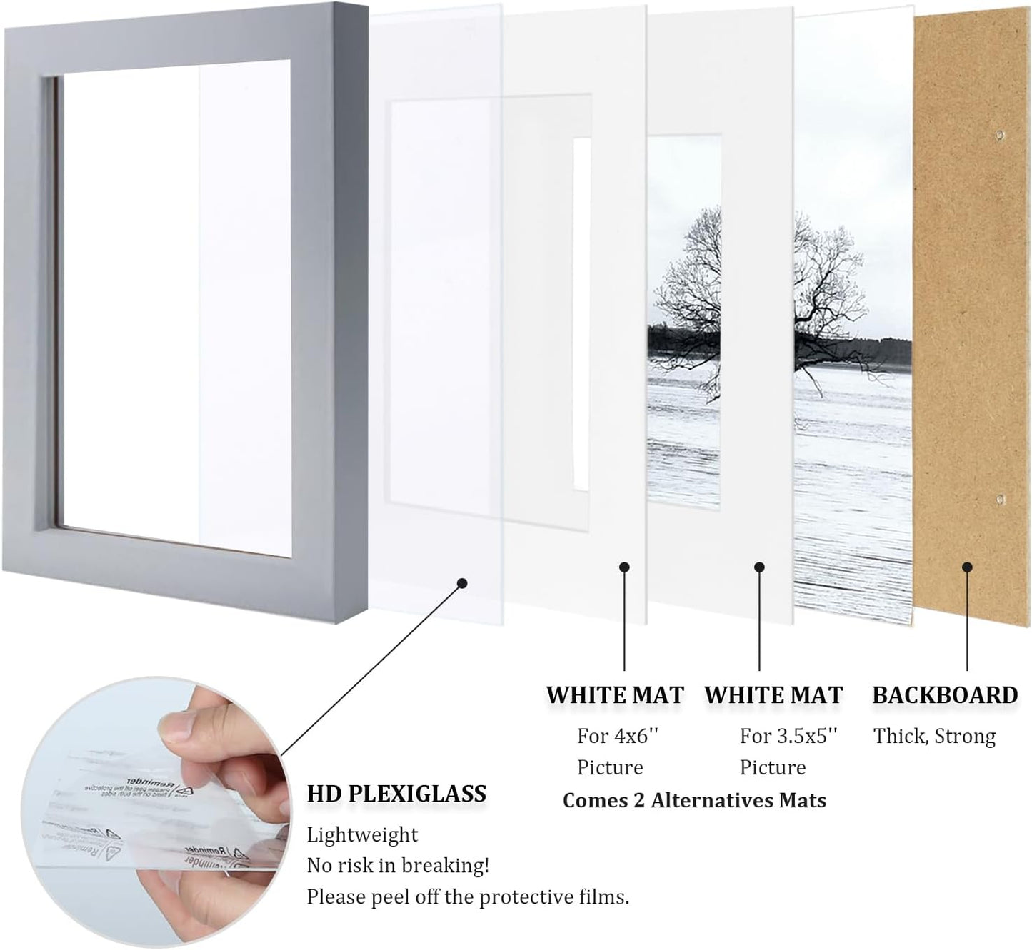Egofine 12x16 Picture Frame Black, Covered by Plexiglass Made of Solid Wood, Display Pictures 9x12 and 11x14 with Mat or 12x16 Without Mat, for Wall Mounting Photo Frame - Colors A