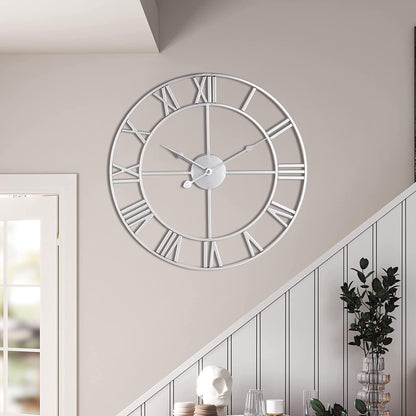 LEIKE 16" Large Wall Clocks Battery Operated, Round Modern Silent Non-Ticking Black Metal Wall Clock for Living Room Decor, Bedroom Kitchen (40cm Diameter, Black Roman Number)