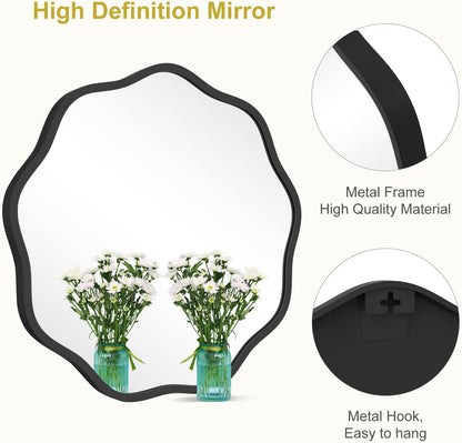 WallBeyond Round Wavy Mirror for Wall Decorative 24 inch, Modern Round Mirror Aluminum Frame for Bathroom Bedroom Living Room Home House Office Entryway, Gold