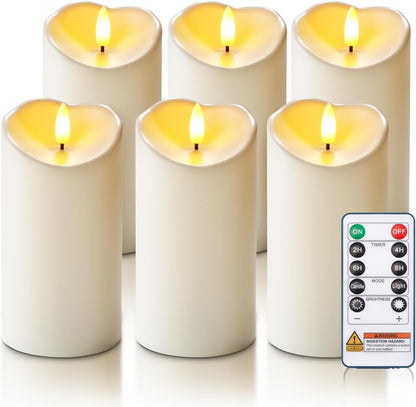 Homemory 6"x3" Outdoor Waterproof Flameless Candles, LED Candles, Battery Operated Candles with Remote and Timers, Electric Fake Plastic Pillar Candles, Ivory White, Set of 2