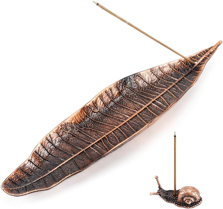 Accmor Incense Holder Set, Leaf and Snail Incense Burner, Incense Ash Catcher, Incense Sticks Holder for Counters, Meditation Room, Yoga, Home, Office, Gold