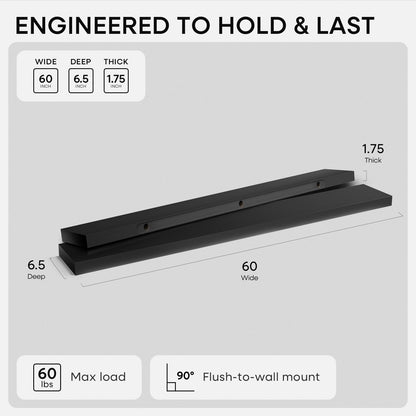 Homeforia 24 inch Natural Floating Shelf, High End Solid Real Wood 24inch Small Floating Shelves for Wall Mounted, Natural Wooden Floating Shelves, Heavy Duty Bracket, 24 X 6.5 X 1.75 in, Set of 2