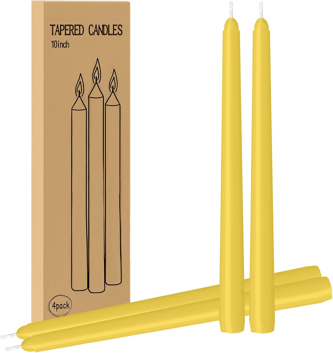 4 Pack Ivory Taper Candles - Taper Candles 10 Inch Dripless, Smokeless & Unscented - 8 Hours Long Burning - Hand Poured Tall Candlesticks - Ideal for Weddings, Dinner Parties, and Home Decor