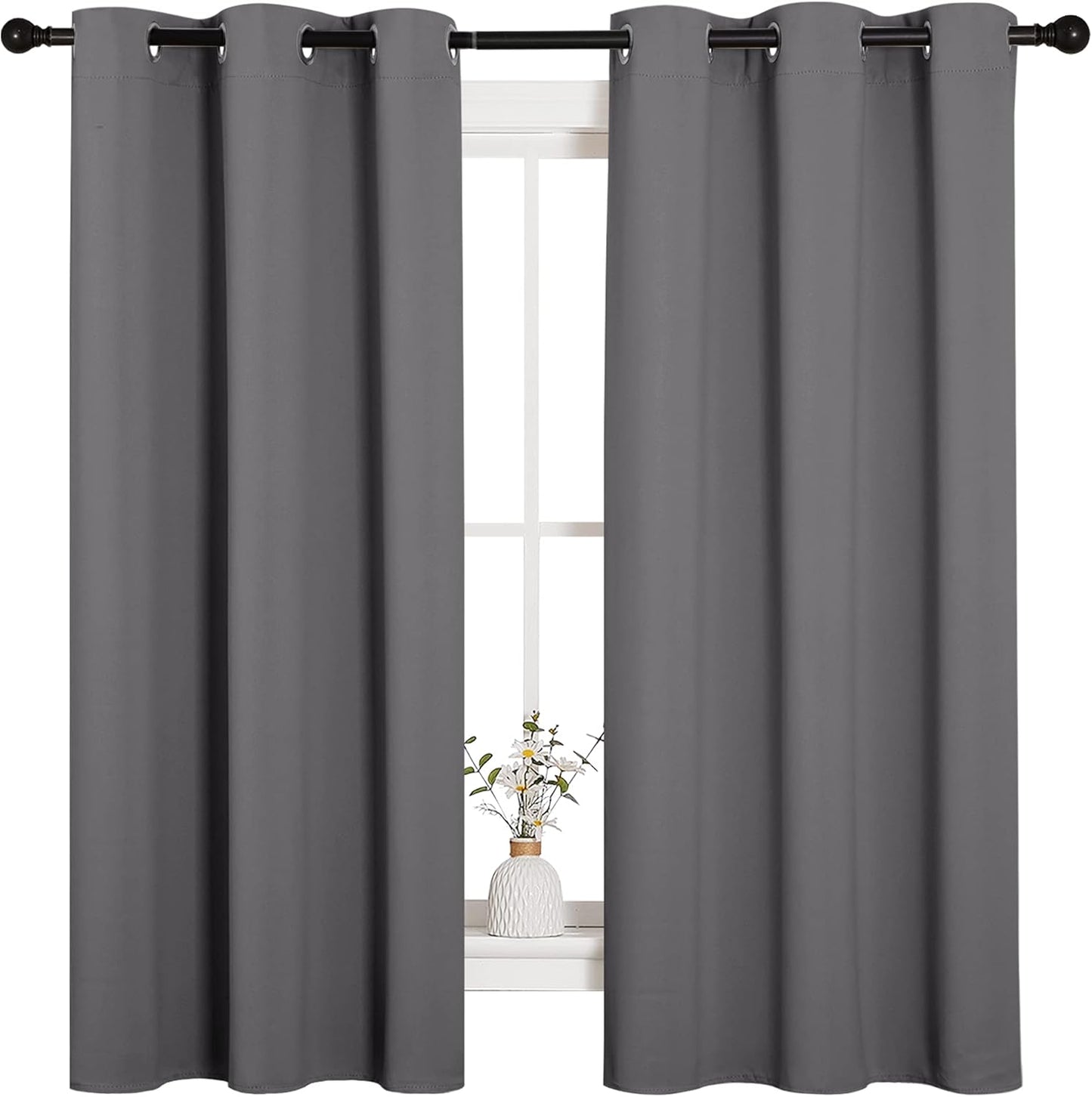 NICETOWN Halloween Pitch Black Solid Thermal Insulated Grommet Blackout Curtains/Drapes for Bedroom Window (2 Panels, 42 inches Wide by 63 inches Long, Black) - Colors E