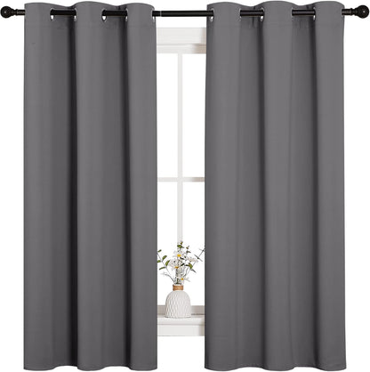 NICETOWN Halloween Pitch Black Solid Thermal Insulated Grommet Blackout Curtains/Drapes for Bedroom Window (2 Panels, 42 inches Wide by 63 inches Long, Black) - Colors E