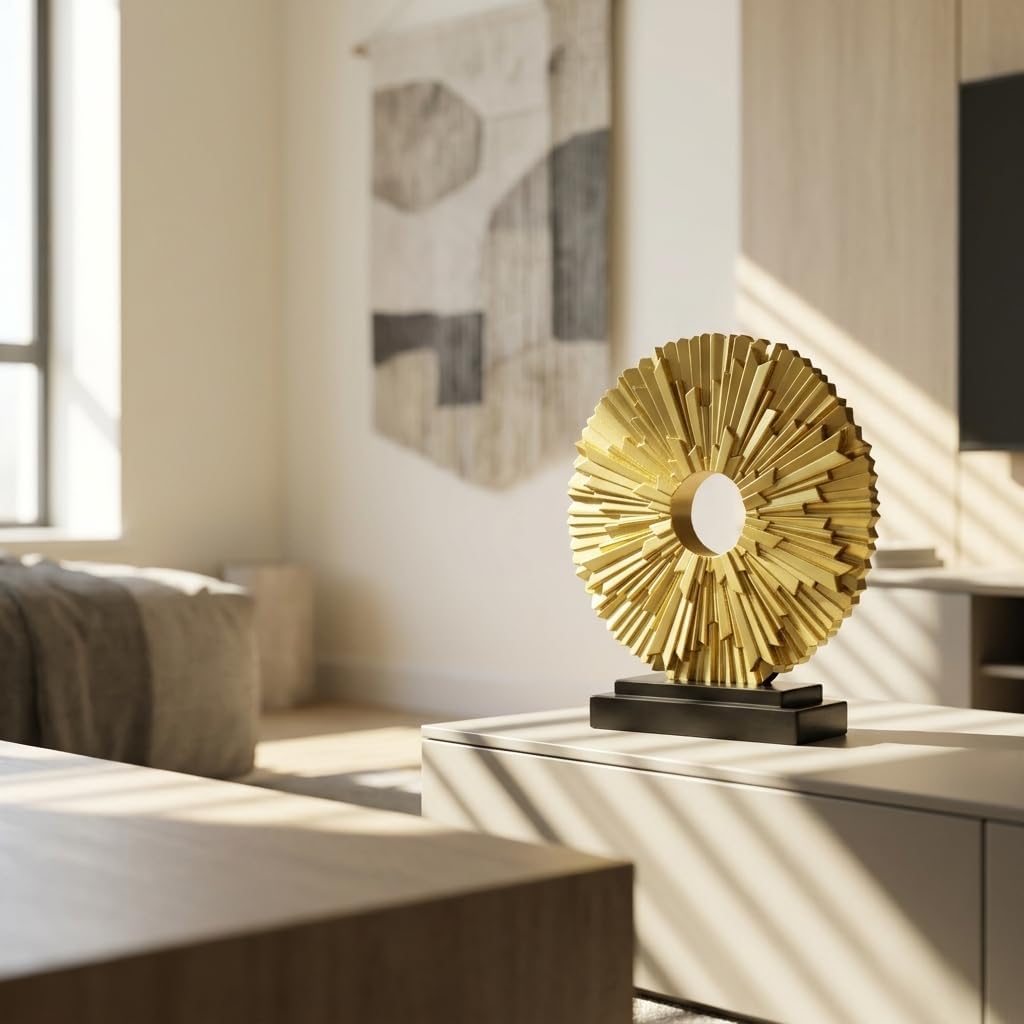 DOVDOV Gold Home Decor Sculpture, Unique Round line Statue, Modern Home Decor, Decorative Panel Statue Gold Decoration for Living Room TV Stand, Office, Bedroom, Dining Table Centerpiece.