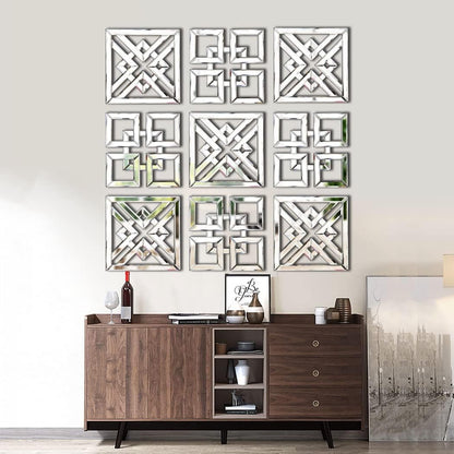 QMDECOR 2 Pack Silver Mirrored Square Wall-Mounted Mirrors Modern Glam Accent Decor for Home