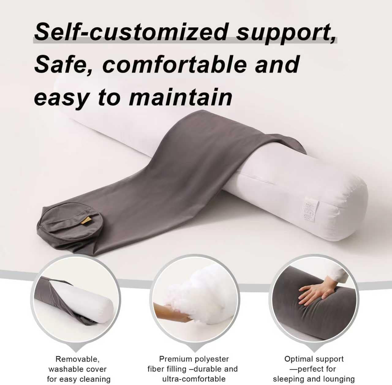 Body Pillow for Adults,Long Round Pillow,Big Cylindrical Pillow,Large Full Bolster Pillows for Side Sleepers (Steel Gray, 47.24"*7.87")