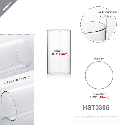 WGVI Hurricane Candle Holder Sleeve, Wide 4", Height 8", Clear Glass Cylinder Candleholder, Chimney Tube, Open Ended Candle Shade, 1 Piece - Colors A