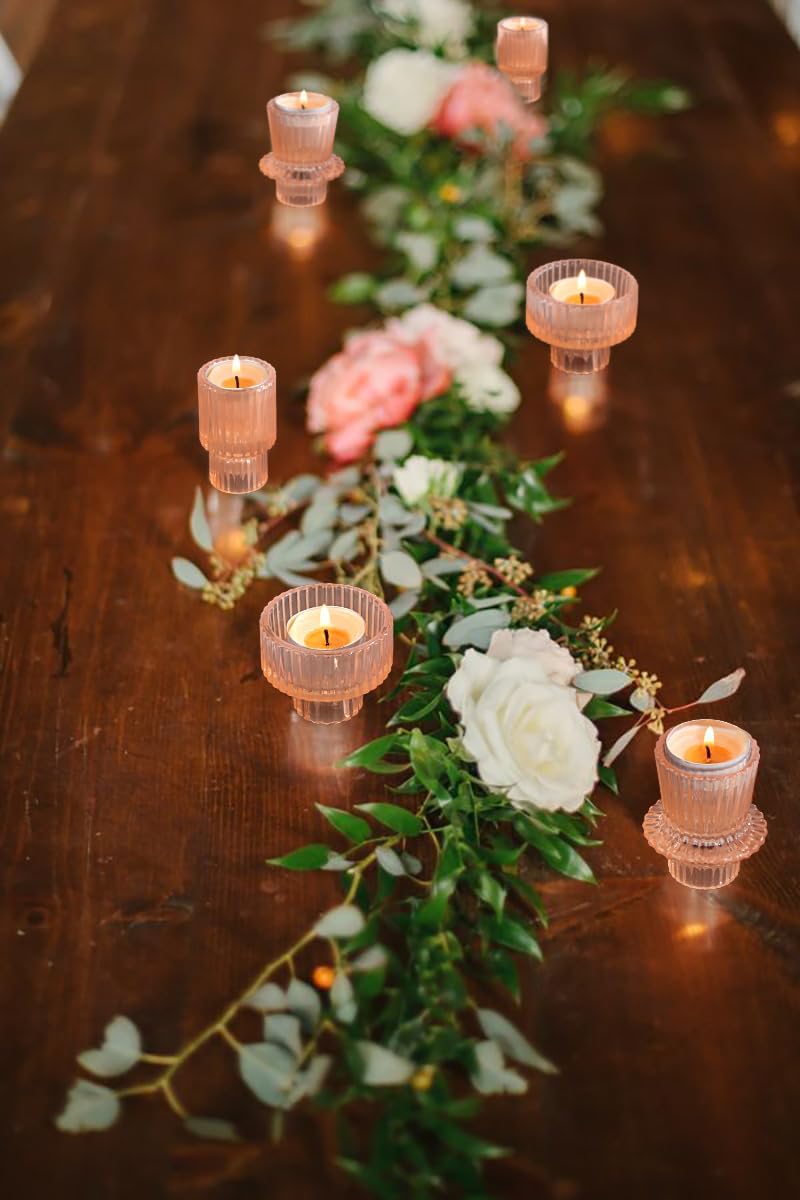 Vixdonos Taper Glass Candlestick Holders Tealight Candle Holders for Table Centerpieces, Wedding Decor and Dinner Party (6 Pcs, Green)