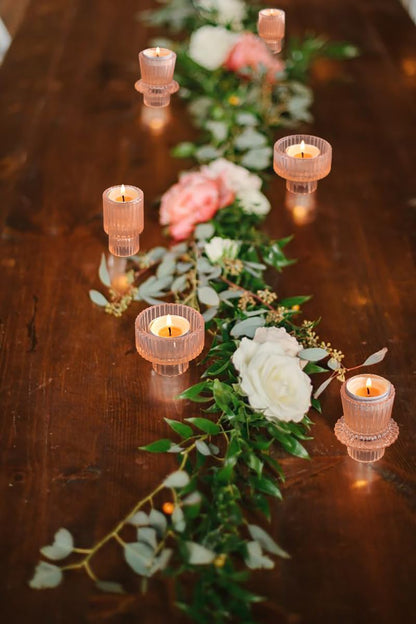 Vixdonos Taper Glass Candlestick Holders Tealight Candle Holders for Table Centerpieces, Wedding Decor and Dinner Party (6 Pcs, Green)