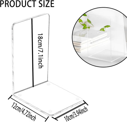 Lulonpon 4 Pieces Book Ends, Bookends, Books End for Shelves, Books End for Heavy Books, Clear Bookends, Acrylic Book Ends for School, Library,Desktop Organizer and Book Shelves