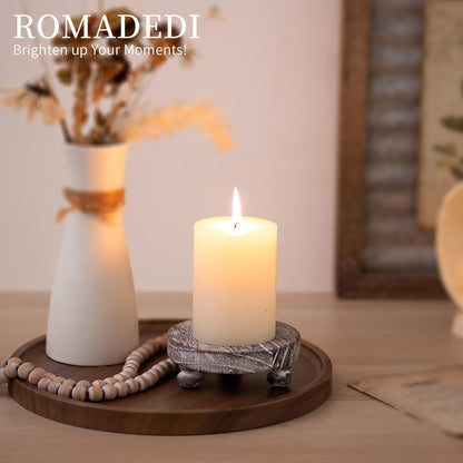 Romadedi Farmhouse Wood Riser for Display- 2 pcs Rustic Decor Mini Wooden Pedestal Decorative Round Tray for Home Table Bathroom Counter Shelf Kitchen, Brown