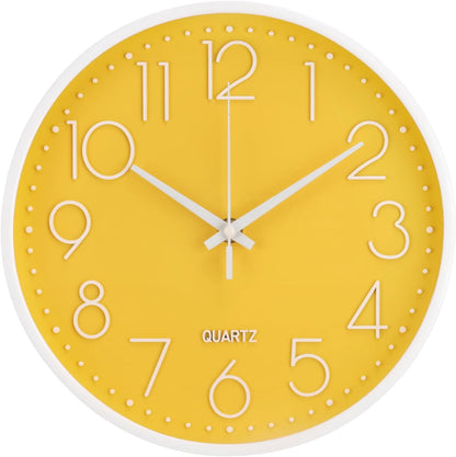 Wall Clock 12 Inch Non-Ticking Silent Modern Simple Style Round Decor Clock Gold Stereoscopic Dial Quartz Wall Clocks for Home/Office/School/Living Room/Bedroom/Kitchen