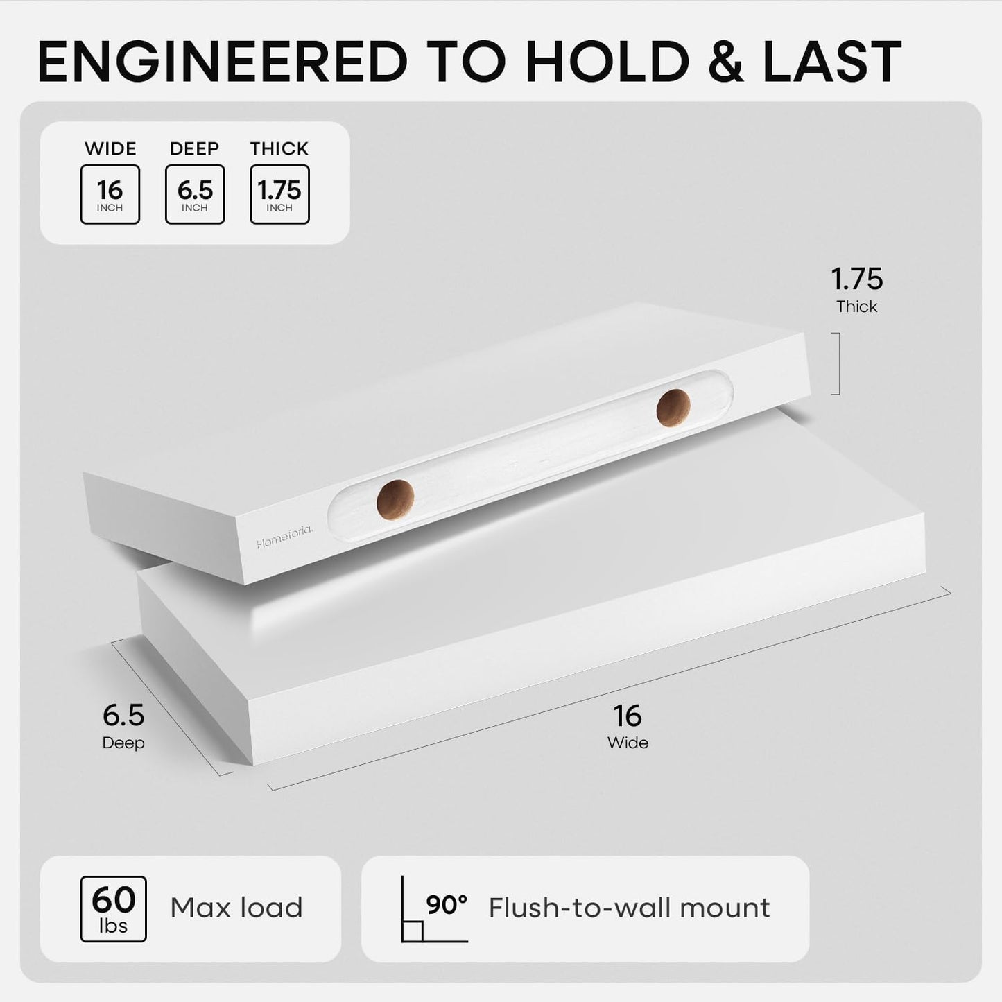 Homeforia 24 inch Natural Floating Shelf, High End Solid Real Wood 24inch Small Floating Shelves for Wall Mounted, Natural Wooden Floating Shelves, Heavy Duty Bracket, 24 X 6.5 X 1.75 in, Set of 2