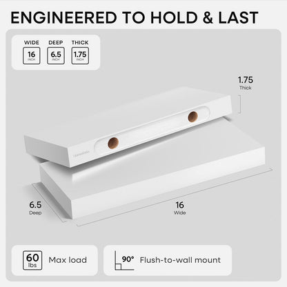 Homeforia 24 inch Natural Floating Shelf, High End Solid Real Wood 24inch Small Floating Shelves for Wall Mounted, Natural Wooden Floating Shelves, Heavy Duty Bracket, 24 X 6.5 X 1.75 in, Set of 2
