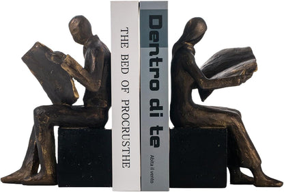 Lukitas Thinker Decorative Bookends, Non-Slip Book Holder, Book Ends for Shelves Living Room Office Home Decor, Resin, 1Pair/2Piece 9''