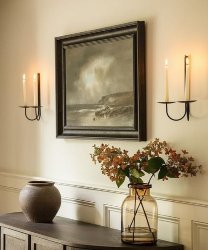 Metal Wall Candle Sconce Holder Set of 2 Wall Mount Candle Holders Modern Wall Candle Sconces Hanging for Living Room Farmhouse Fireplace Wedding 16.5"×5"×3" (Black)