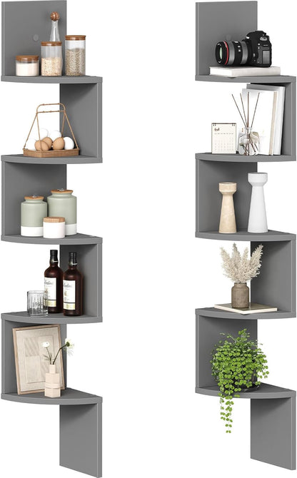 HOOBRO Corner Shelf Wall-Mounted, Set of 2 Floating Corner Shelves for Wall, 4-Tier Corner Bookshelves for Living Room, Bedroom, Bathroom, Home Office, Black BK25BJP201