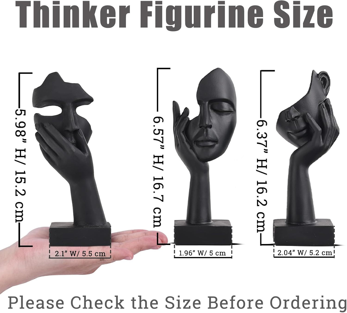 3 Pcs Thinker Small Statue Set - Black Gold Home Decor Abstract Art Figurines for Shelves, Living Room Coffee Table, Office Desktop (3 Pcs Gold, 6")