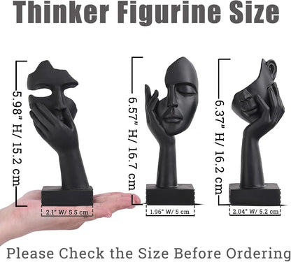 3 Pcs Thinker Small Statue Set - Black Gold Home Decor Abstract Art Figurines for Shelves, Living Room Coffee Table, Office Desktop (3 Pcs Gold, 6")