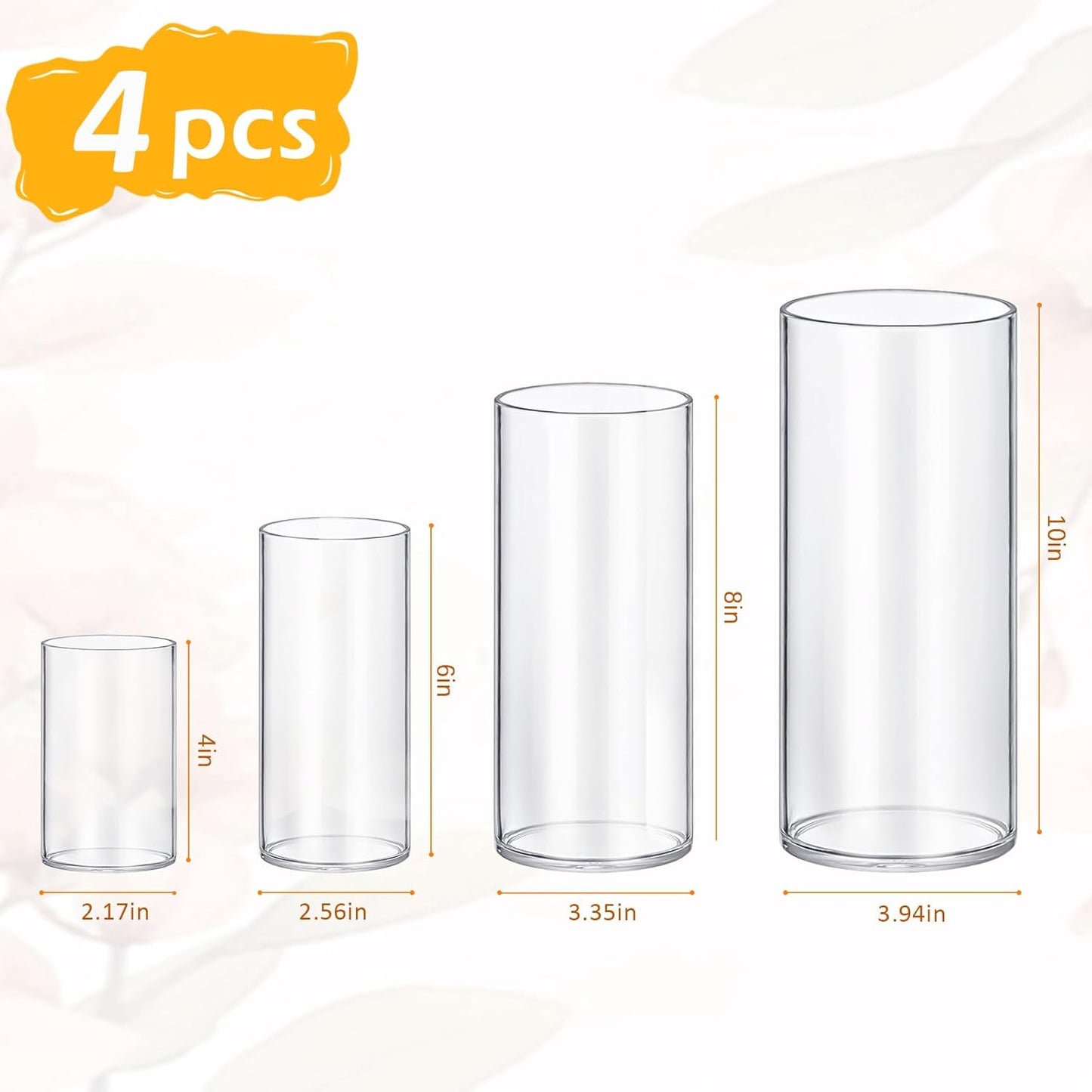 48 Pack Glass Cylinder Vases 4,6,8,10 Inch Tall Clear Flower Vase Hurricane Floating Candle Holder for Table Centerpiece Wedding Home Decor