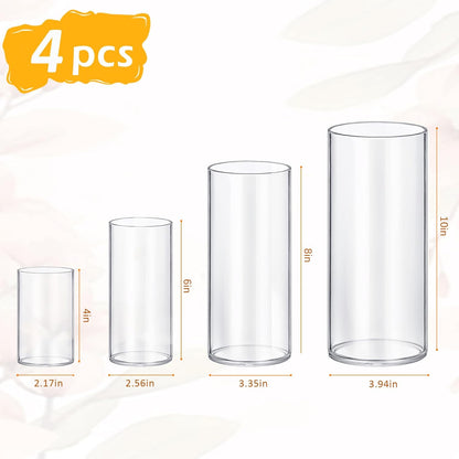 48 Pack Glass Cylinder Vases 4,6,8,10 Inch Tall Clear Flower Vase Hurricane Floating Candle Holder for Table Centerpiece Wedding Home Decor