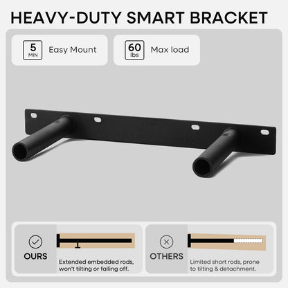 Homeforia 24 inch Natural Floating Shelf, High End Solid Real Wood 24inch Small Floating Shelves for Wall Mounted, Natural Wooden Floating Shelves, Heavy Duty Bracket, 24 X 6.5 X 1.75 in, Set of 2