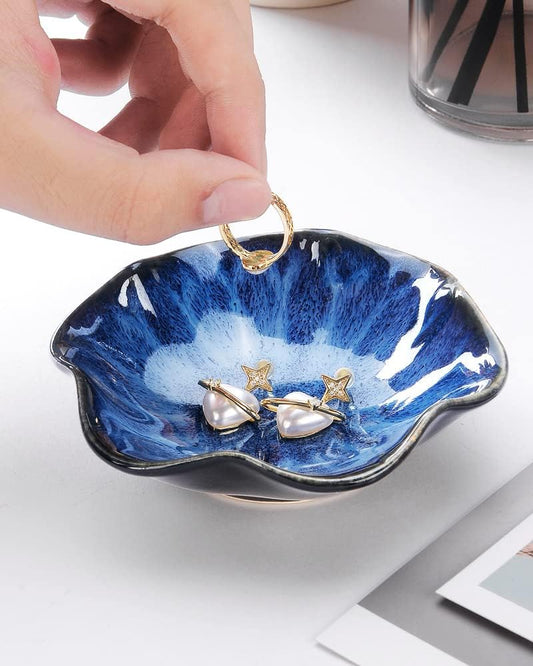 JAMEND CLXP Lotus Leaf Shape Decorative Ring Tray, Small Key Bowl, Ceramic Trinket Tray Jewelry Dish Organizing Necklace Earrings, Home Decoration for Mom Best Friend Sister, Pink.