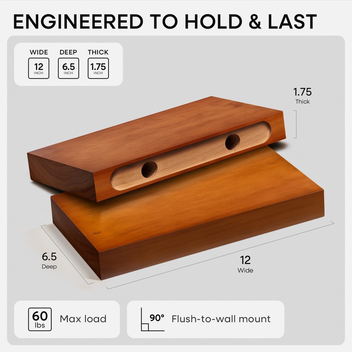 Homeforia 24 inch Natural Floating Shelf, High End Solid Real Wood 24inch Small Floating Shelves for Wall Mounted, Natural Wooden Floating Shelves, Heavy Duty Bracket, 24 X 6.5 X 1.75 in, Set of 2