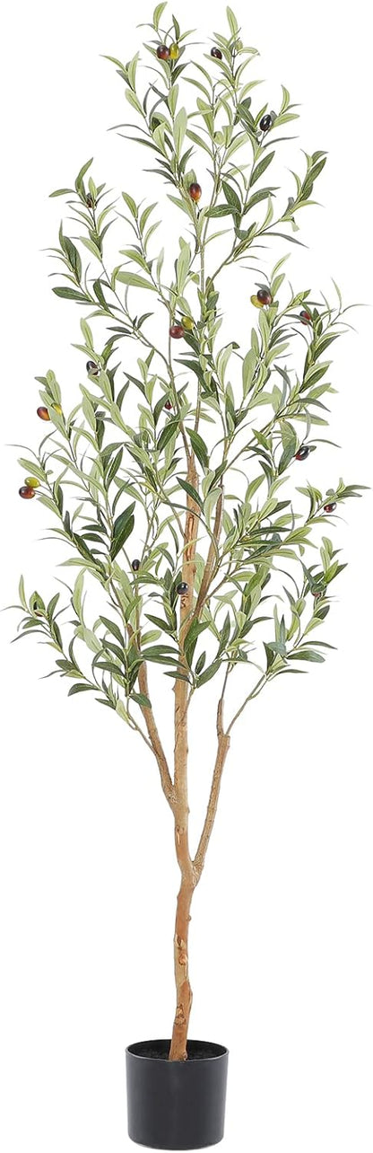 Bellacat Faux Olive Tree 7ft，Olive Trees Artificial Indoor with Natural Wood Trunk and Realistic Leaves and Fruits. 7 Feet(84in) Fake Olive Tree for Home House Office Décor.