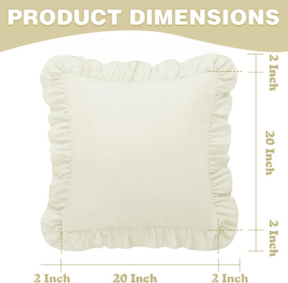 KKJIAF Ruffle Pillow Cases 26x26 Inches, White Square Ruffled Pillow Covers Set of 2, Microfiber Wrinkle Resistant Pillow Shams with Envelope Closure for Sofa Bed Living Room
