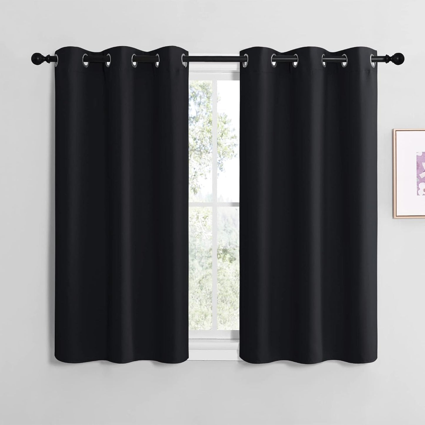 NICETOWN Halloween Pitch Black Solid Thermal Insulated Grommet Blackout Curtains/Drapes for Bedroom Window (2 Panels, 42 inches Wide by 63 inches Long, Black) - Colors E