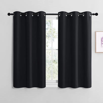 NICETOWN Halloween Pitch Black Solid Thermal Insulated Grommet Blackout Curtains/Drapes for Bedroom Window (2 Panels, 42 inches Wide by 63 inches Long, Black) - Colors E