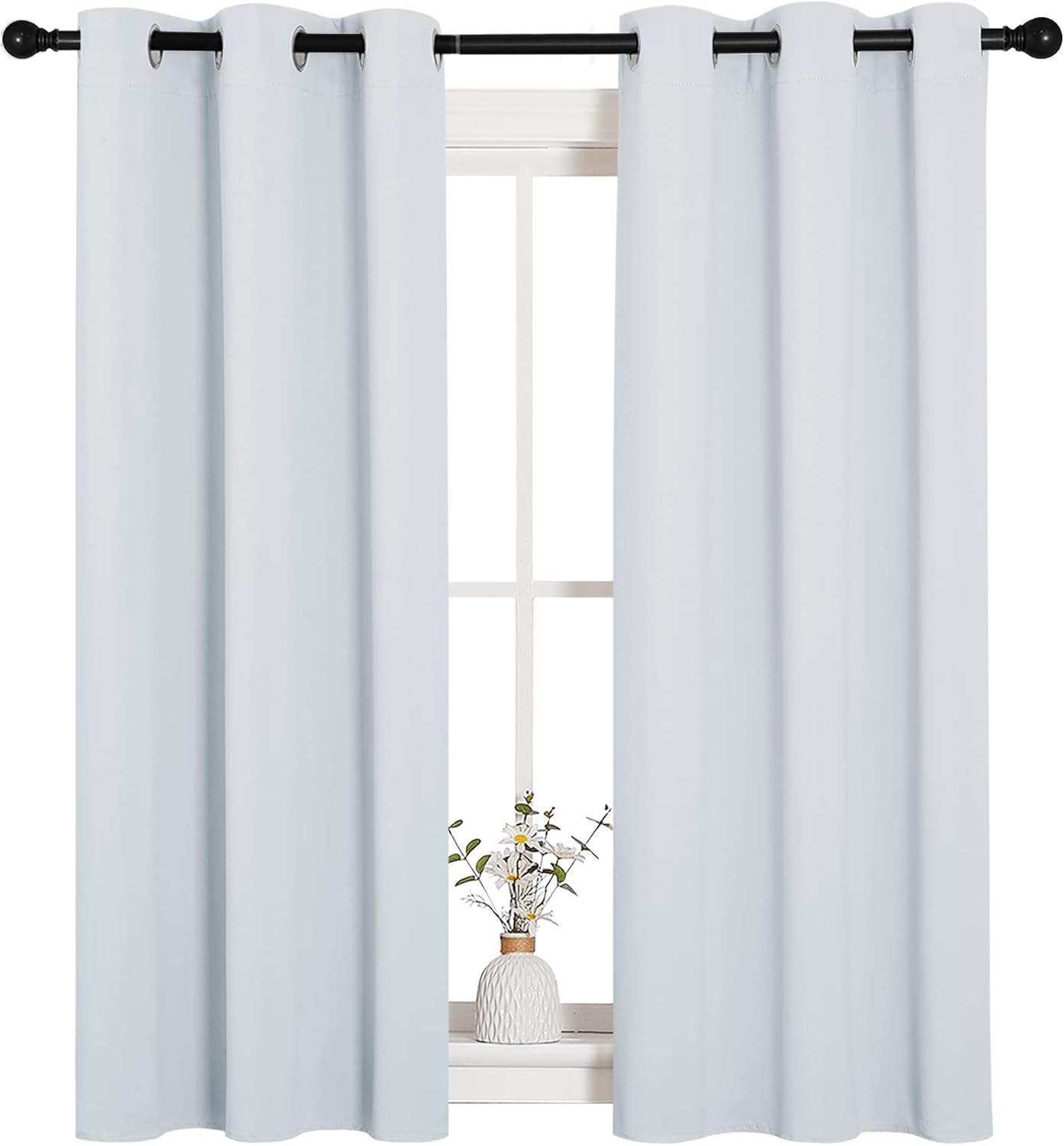 NICETOWN Halloween Pitch Black Solid Thermal Insulated Grommet Blackout Curtains/Drapes for Bedroom Window (2 Panels, 42 inches Wide by 63 inches Long, Black) - Colors A