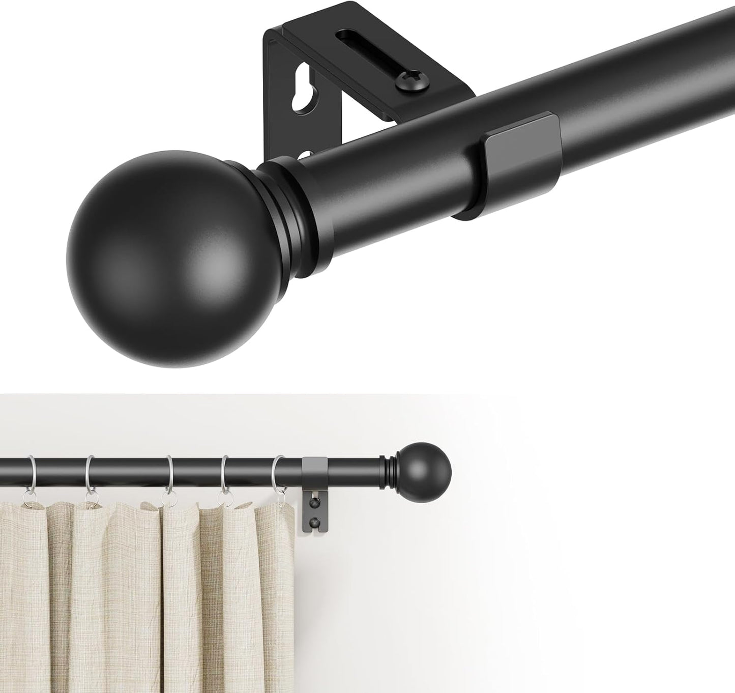 GXOACKJ Curtain Rods for windows 32-48 inch, 5/8 inch Decorative Curtain Rod Set, Matte Black Splicing Heavy Duty Metal Curtain Rod with Brackets