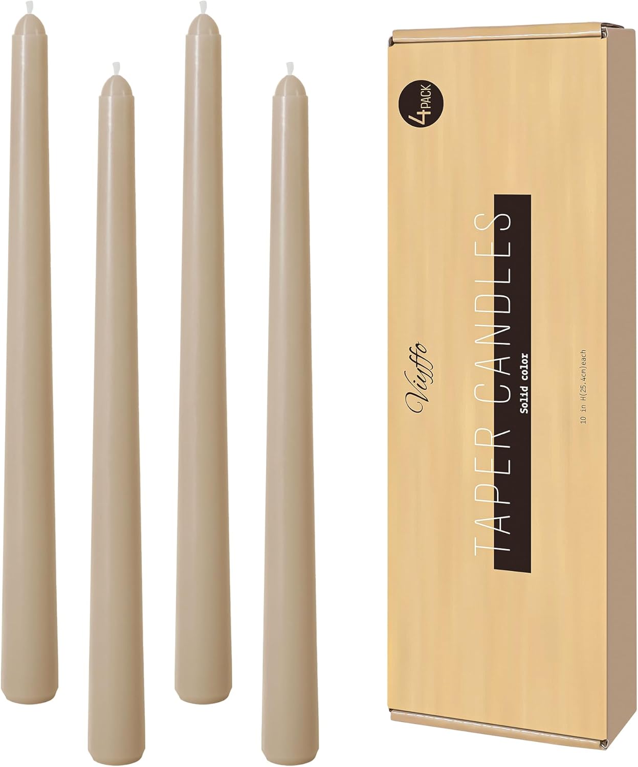 Viyffo Taper Candles, 10 Inch, 4 Pack, Olive Glow – Unscented, Dripless & Smokeless Design, Up to 8 Hour Burn – Long Tall Taper Candlesticks for Wedding, Dinner & Home Decor