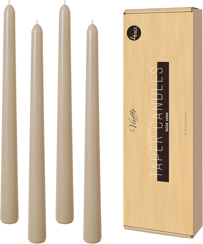 Viyffo Taper Candles, 10 Inch, 4 Pack, Olive Glow – Unscented, Dripless & Smokeless Design, Up to 8 Hour Burn – Long Tall Taper Candlesticks for Wedding, Dinner & Home Decor