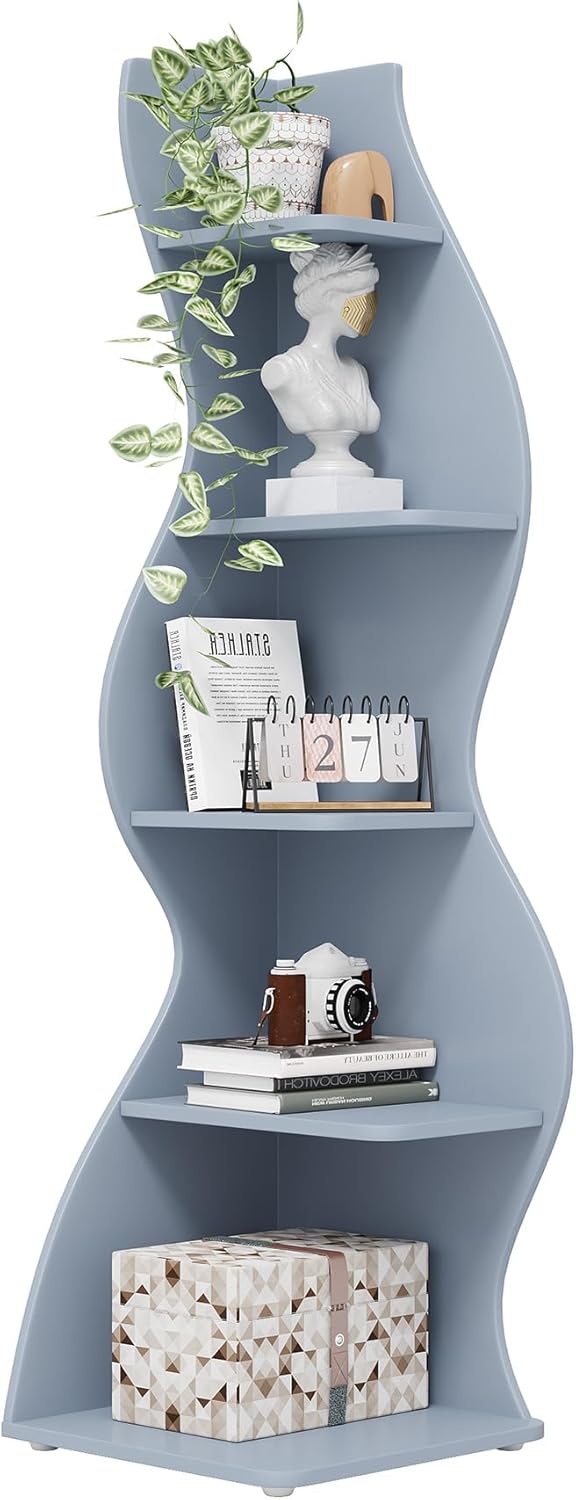 Tribesigns Corner Shelf, Modern 5-Tier Wall Corner Bookshelf, Stylish Corner Small Bookcase Storage Rack Plant Stand with Unique Shape for Living Room, Home Office (White, 1PC)