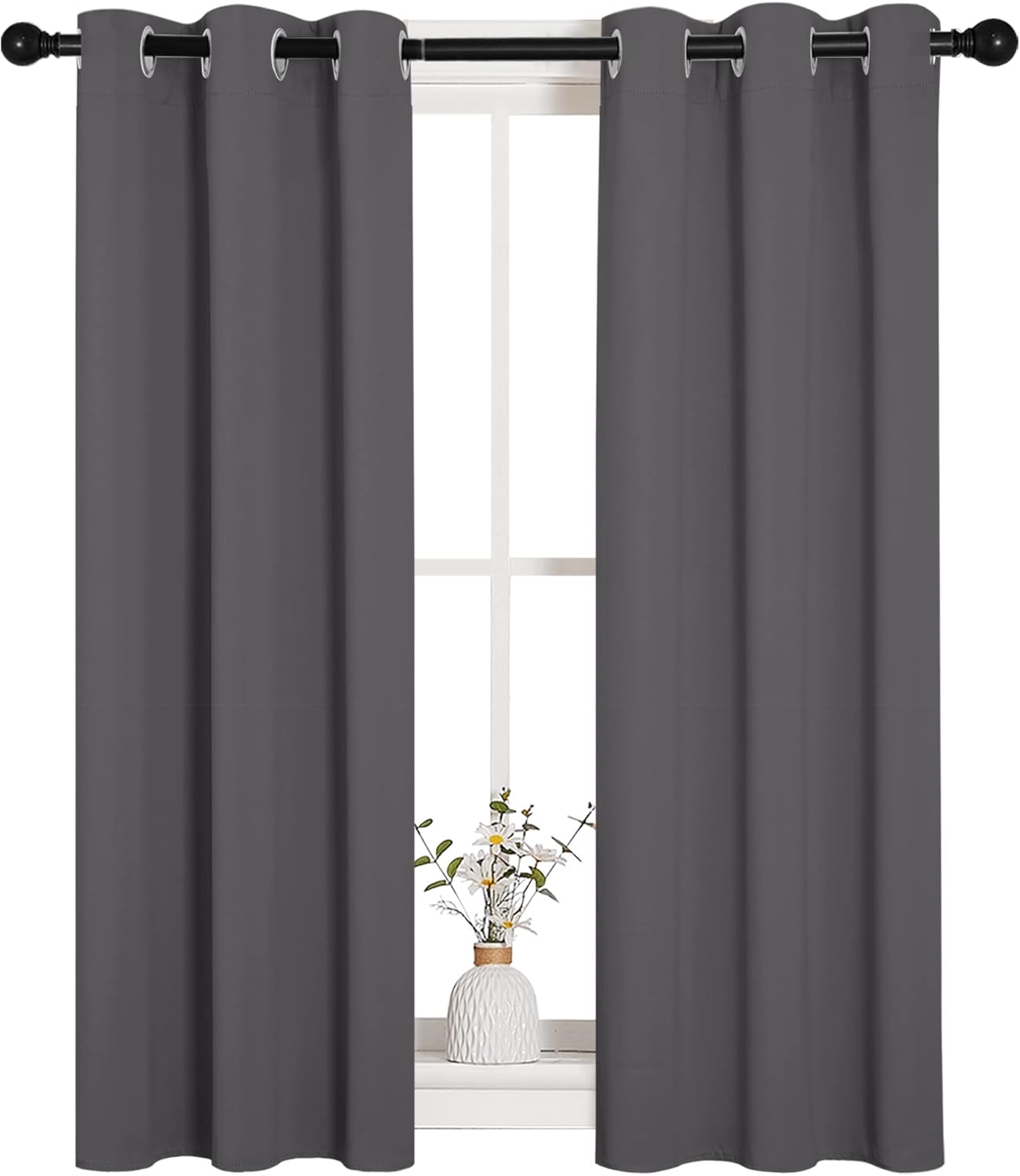 NICETOWN Halloween Pitch Black Solid Thermal Insulated Grommet Blackout Curtains/Drapes for Bedroom Window (2 Panels, 42 inches Wide by 63 inches Long, Black) - Colors E