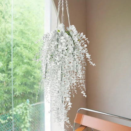 RECUTMS Artificial Hanging Plants Fake Hanging Plant Faux Eucalyptus Leaf Greenery Vine Outdoor UV Resistant Plastic Plants Home Garden Wedding Party Indoor Outdoor Decorations(White)