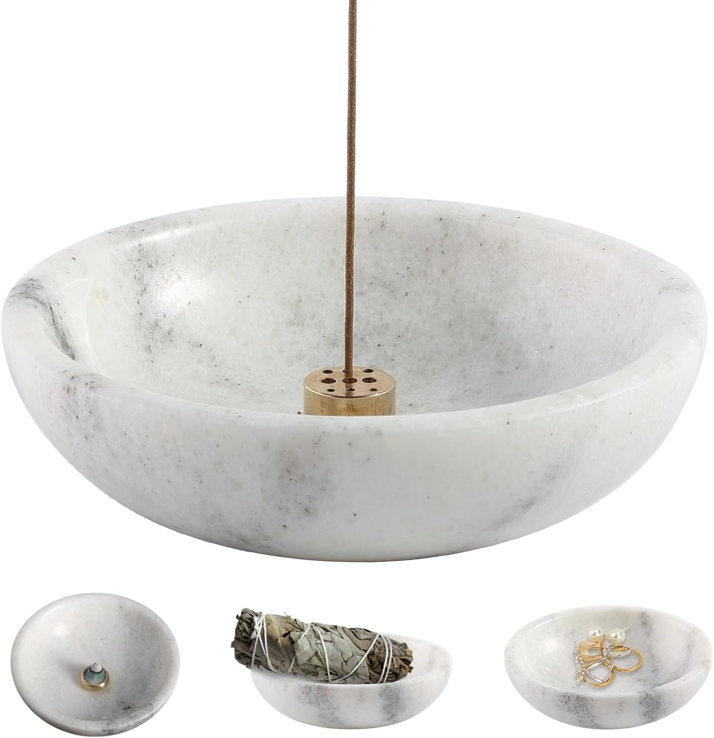 Koville Italian Travertine Incense Holder, 6" Incense Holders for Sticks, Sturdy Incense Burner Ash Catcher, Ideal for Meditation, Relaxing, Easy to Clean