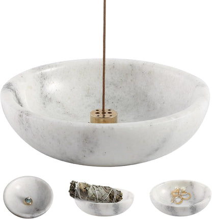 Koville Italian Travertine Incense Holder, 6" Incense Holders for Sticks, Sturdy Incense Burner Ash Catcher, Ideal for Meditation, Relaxing, Easy to Clean