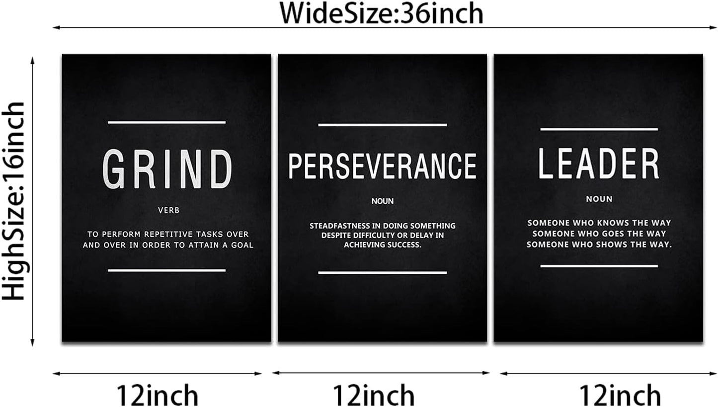 KAWAHONE Canvas Painting Wall Art, Grind Hustle Execution Motivational Wall Art Decoration Posters Prints for Living Room Bedroom, Office Decor, Gallery-Wrapped Canvas Art Set Framed Ready to Hang