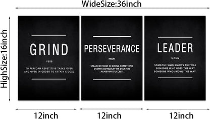 KAWAHONE Canvas Painting Wall Art, Grind Hustle Execution Motivational Wall Art Decoration Posters Prints for Living Room Bedroom, Office Decor, Gallery-Wrapped Canvas Art Set Framed Ready to Hang